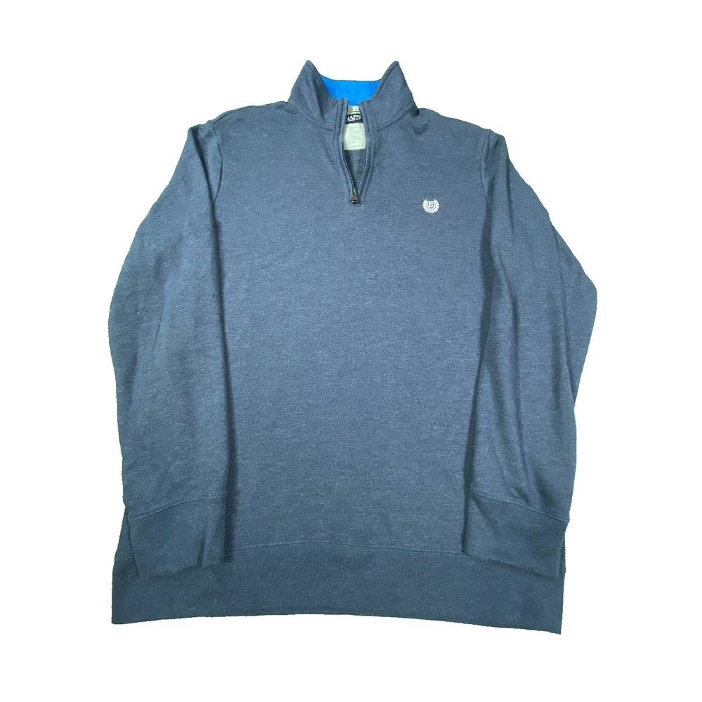 Chaps Sweater Jumper Quarter Zipper Mens M Blue Cotton Blend Knit Preppy Long